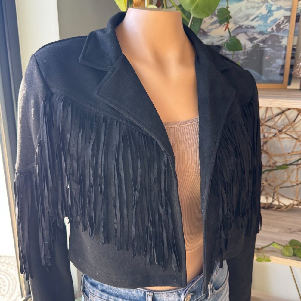 Francesca's Collections Black Fringe Cropped Jacket - Picture 7 of 12